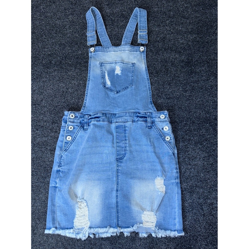 Celebrity Pink Womens Distressed Denim Overall Dress Light Wash M M